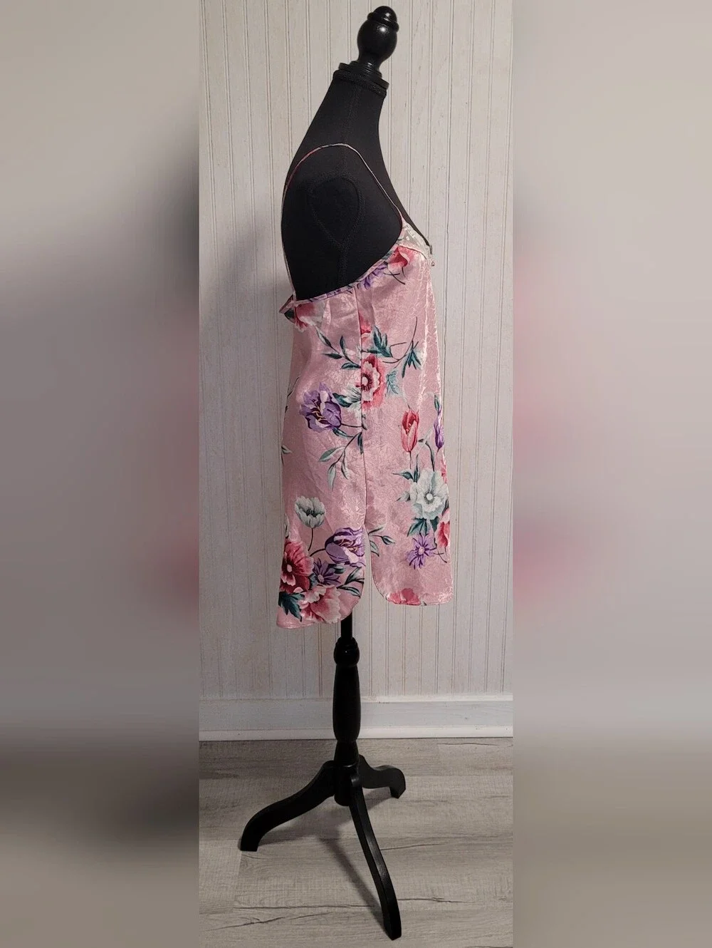 90s Vintage Angelique Pink Floral Jacquard Nightie Size Medium - Picture 4 of 11